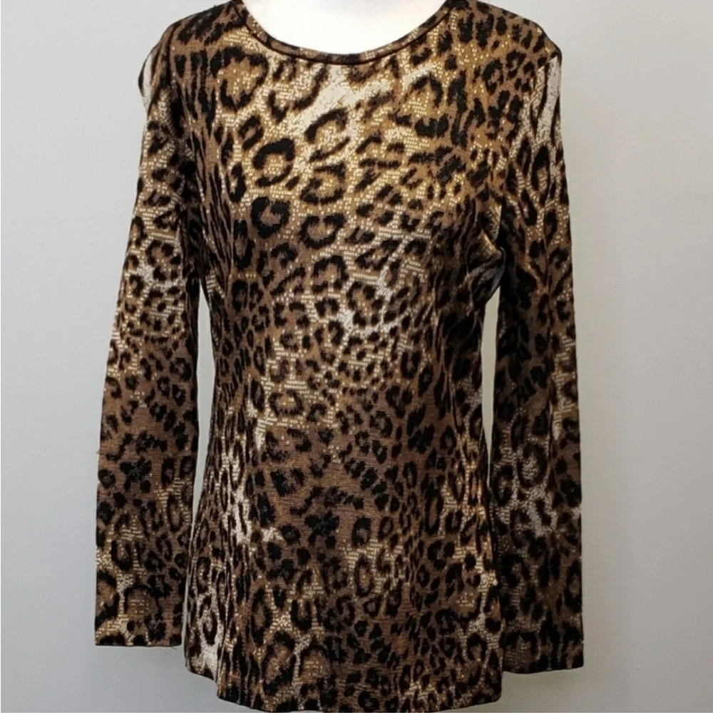 St. John Animal Print Crew Neck Sweater Medium